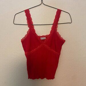 Miss Selfridge Lace Trim Red Cami Top